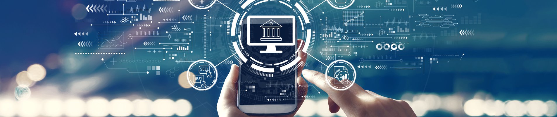 Fintech theme with person using a smartphone