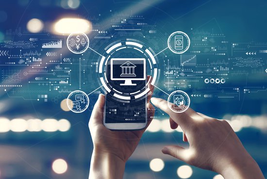 Fintech theme with person using a smartphone