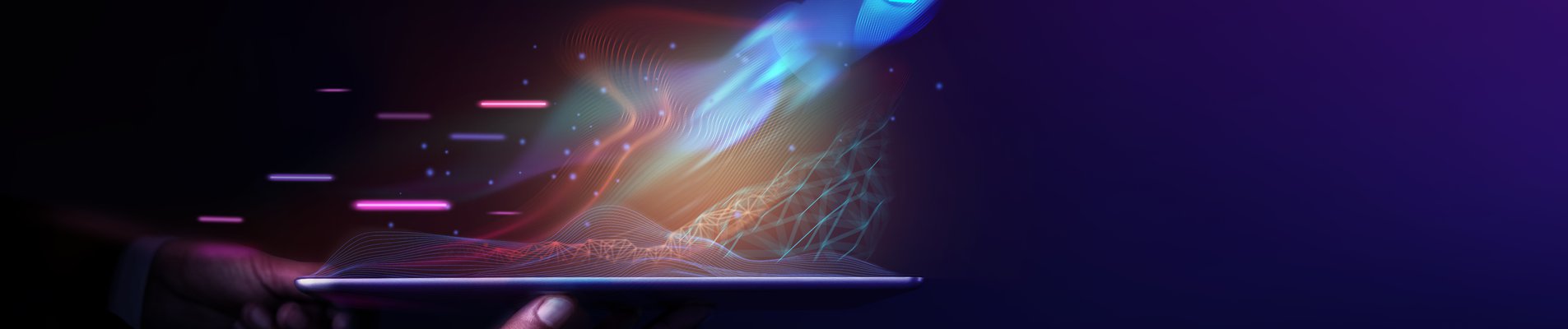 Futuristic Conceptual Photo. Startup Concept. Rocket Take-off and Released from Digital Tablet to Space. Mission to Moon. Symbol of Success