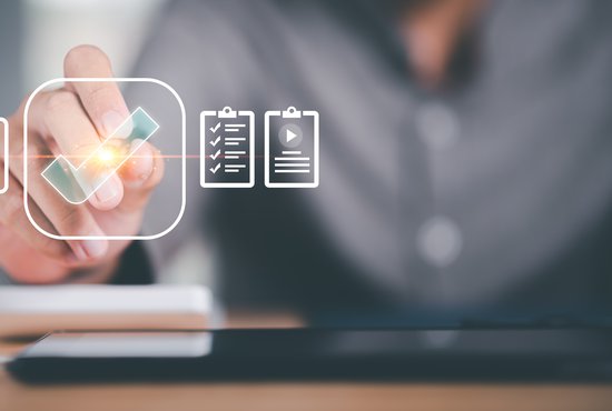 Businessman check and check mark online ,Business Agreements and Approvals